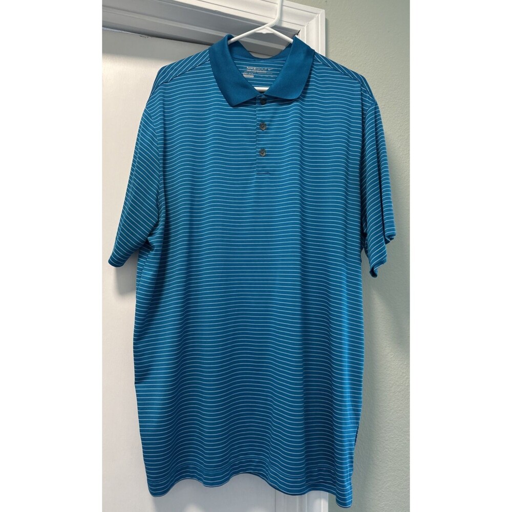 Men's 2XL Nike Polo Blue Striped Golf Tour Performance Dri Fit Short Sleeve